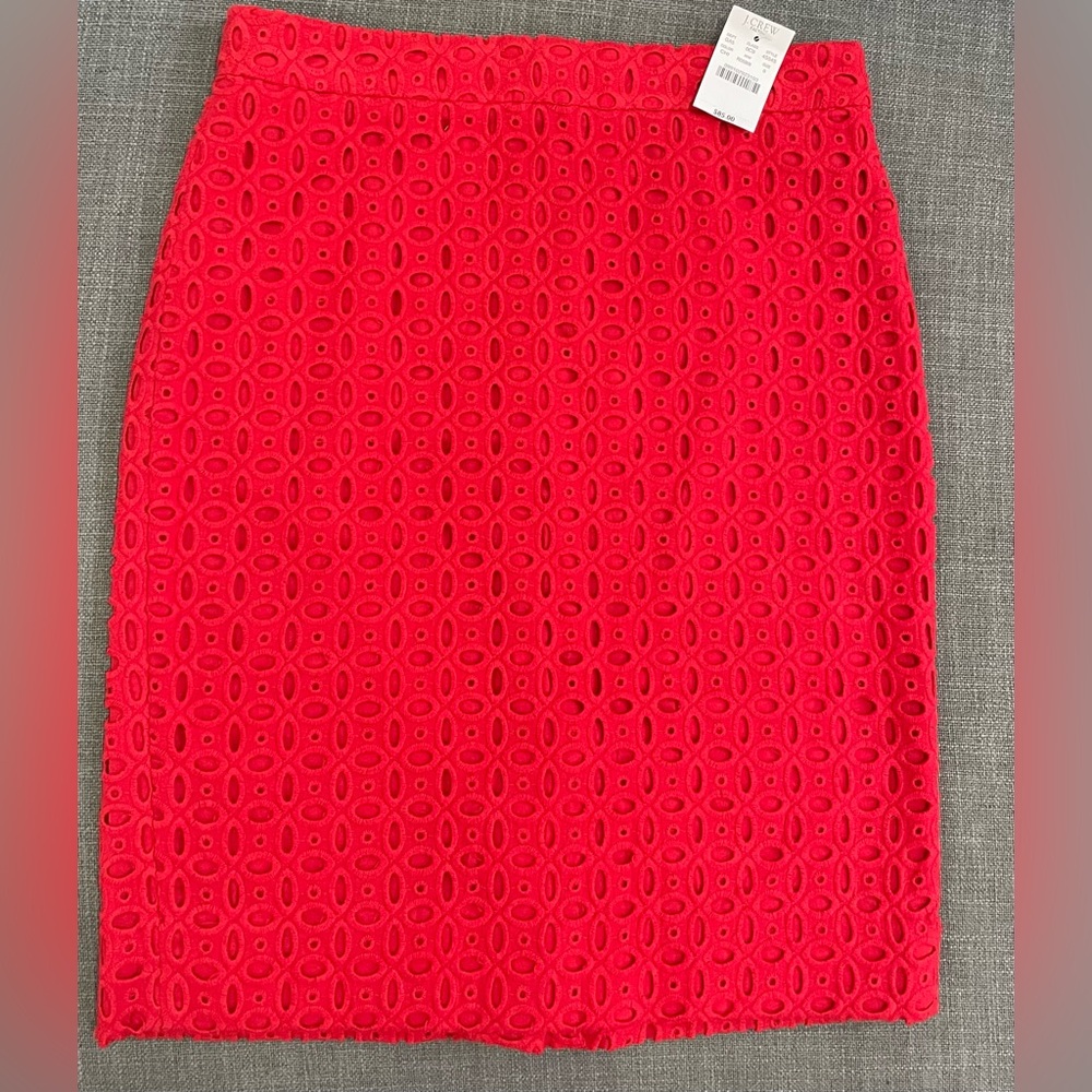 J. Crew 100%cotton Red Eyelet Pencil mini Skirt  - Size 0 - New made in vietnam